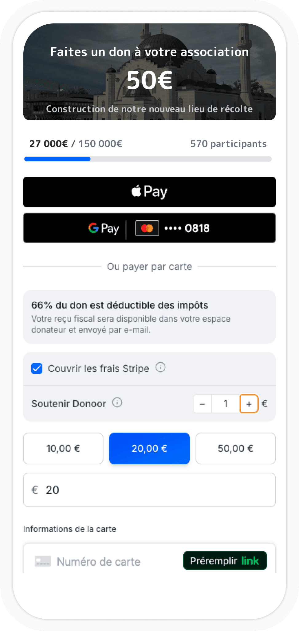 Page de paiement Donoor